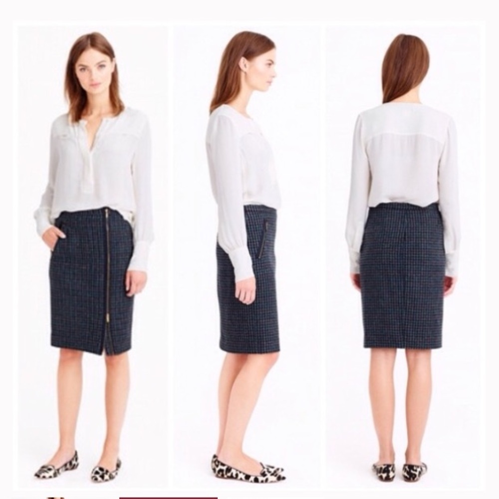 J. Crew Houndstooth Wool Zipper Pencil Skirt 4